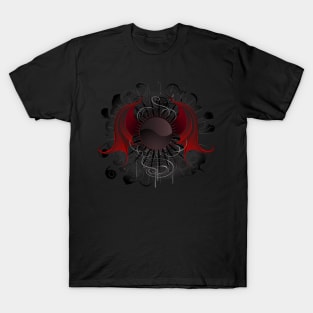 Gothic round banner with the red wings dragon T-Shirt